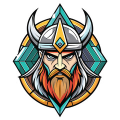 Obraz premium Fierce viking warrior with horned helmet and long beard in a stylized geometric design