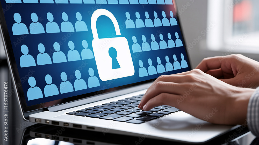 Poster protecting data online through encryption and security measures with modern tech solutions