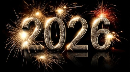 Fireworks burst in the night sky to mark the arrival of New Year 2026. People gather joyfully to celebrate and share wishes for a happy and prosperous year ahead