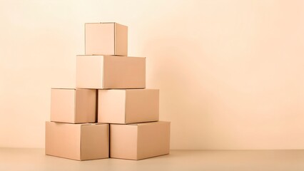 Obraz premium organized cardboard box pyramid on sleek beige background