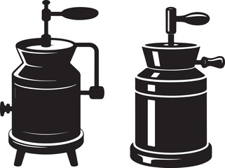 Black Vector Silhouette of Old Fashioned Butter Churn