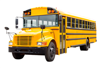 Classic Yellow School Bus Front Side View Isolated yellow bus transportation isolated on a transparent background