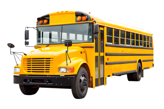 Classic Yellow School Bus Front Side View Isolated yellow bus transportation isolated on a transparent background - Powered by Adobe