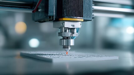 Medium shot of a 3D printer producing rapid prototyping parts with focused nozzle and blurred background to highlight speed and efficiency in additive manufacturing.