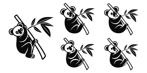 Adorable Koala Poses on Bamboo Branch Illustrations