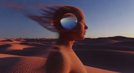 Surreal desert scene. Abstract art concept for mindfulness, mental health, dreamscapes, and introspection. Great for creative projects, book covers, and art prints.