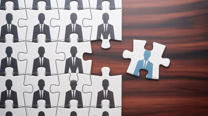Find the perfect fit for your team or company, strategic recruitment jigsaw puzzle concept