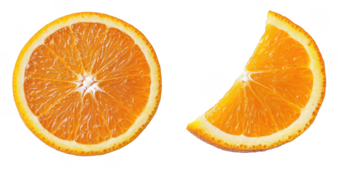 Orange slices, fruit pieces on transparent png background