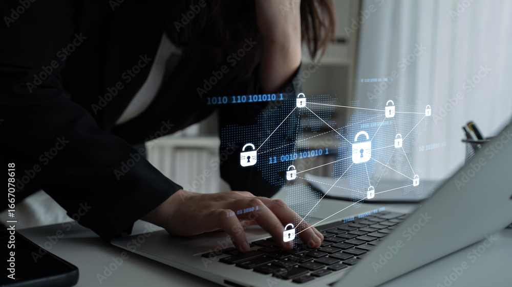 Poster cyber security protection and cyber security strategies against cyber threats, system hacks, digital