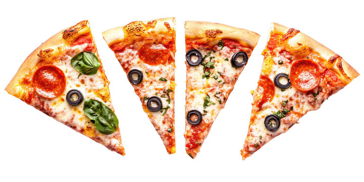 Pizza slices with toppings isolated on transparent png background