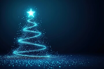 Glowing blue outline of a Christmas tree with a star on top