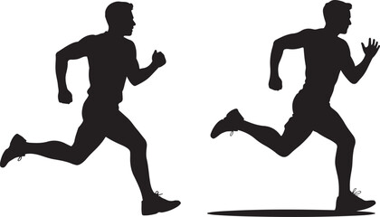 Fototapeta premium Black Vector Silhouette of Man Running Minimal Clean Outline