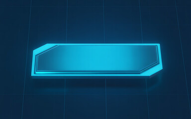 A glowing blue rectangular panel on a dark blue surface on transparent background