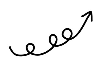 Black curly upward arrow hand drawn doodle sketch element for highlights, notes, presentations, infographics, and creative graphic decoration on transparent background