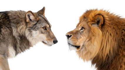 Wolf and Lion Facing Each Other on Transparent Background animal wildlife isolated on a transparent background