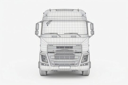 Wireframe Truck Model, Studio Shot, White Background, Design