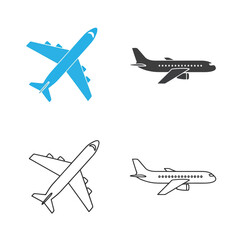 Set of airplane icons in different styles isolated on white background