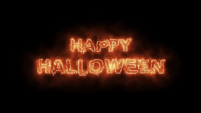 Happy Halloween animated with fire effects smooth motion looped on transparent  and black background