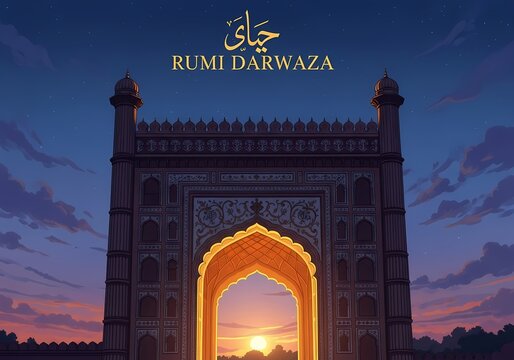 Sunset view of rumi darwaza in lucknow with beautiful sky and architecture