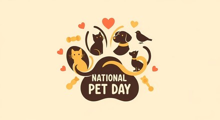 National pet day celebration design featuring cats, dogs, and hearts for event posters and cards