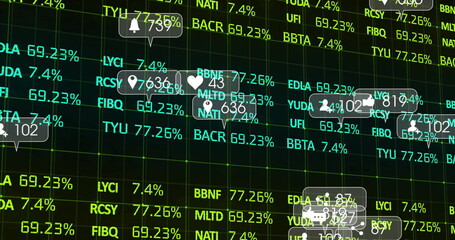 Displaying trading screen featuring ticker symbols, percentages, grid lines and notification icons