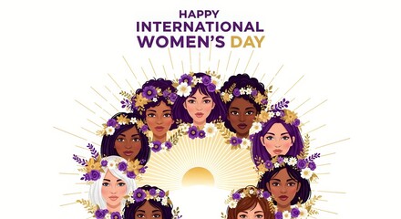 Celebrating international women's day with diverse portraits of empowered women in floral crowns for festive designs