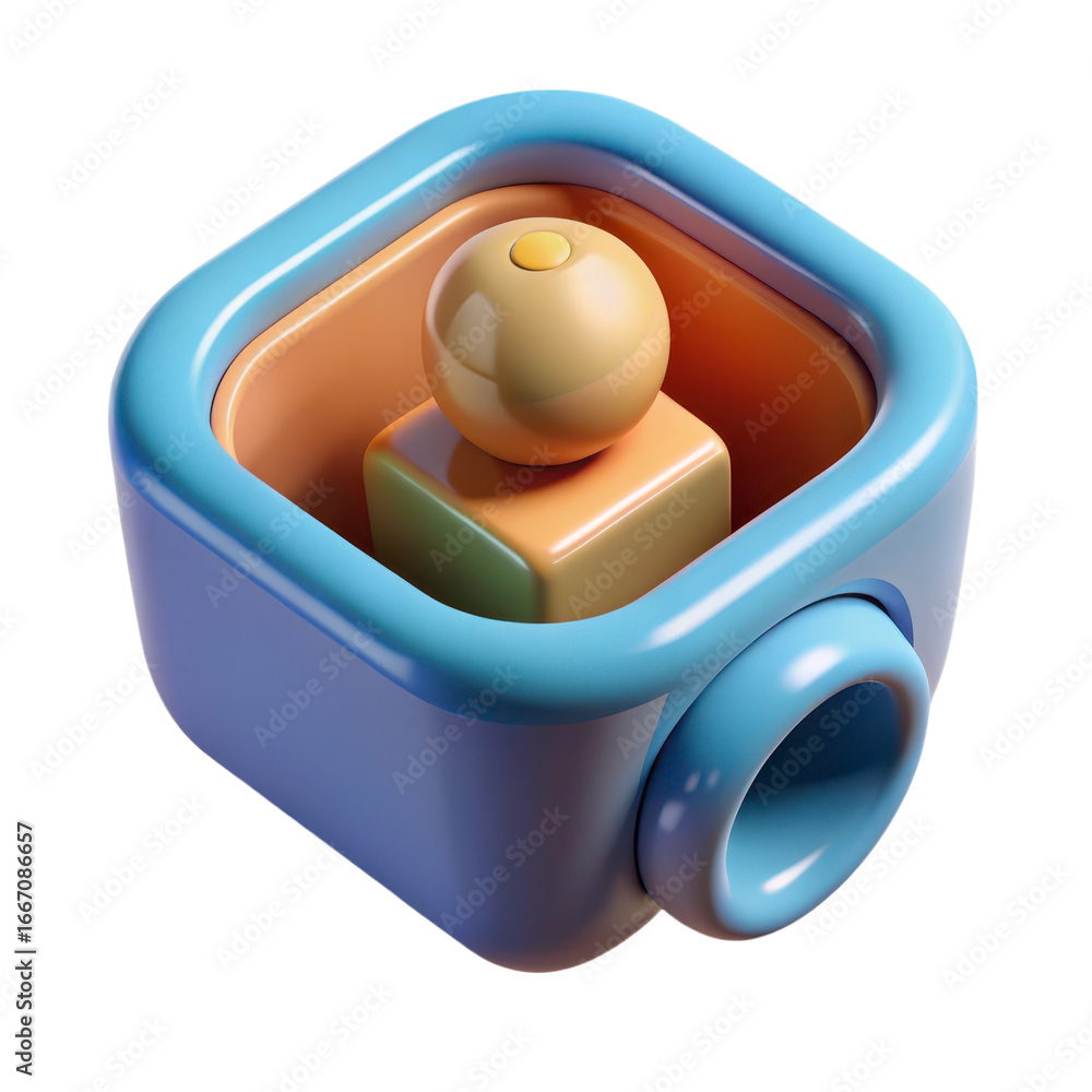 Aufkleber charming 3d voxel art a cubic teaching block with a spherical figure.
