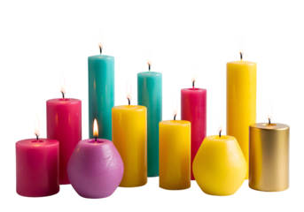 Vibrant Pillar & Votive Candles: Colorful Home Decor Isolated on Transparent Background