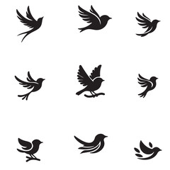 set of flying vector birds