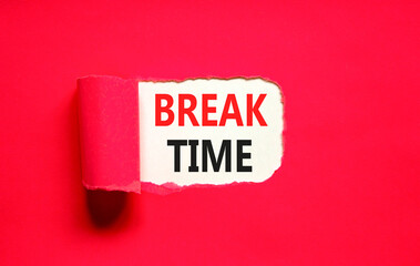 Break time symbol. Concept word Break time on beautiful white paper. Beautiful red paper background. Business break time concept. Copy space.