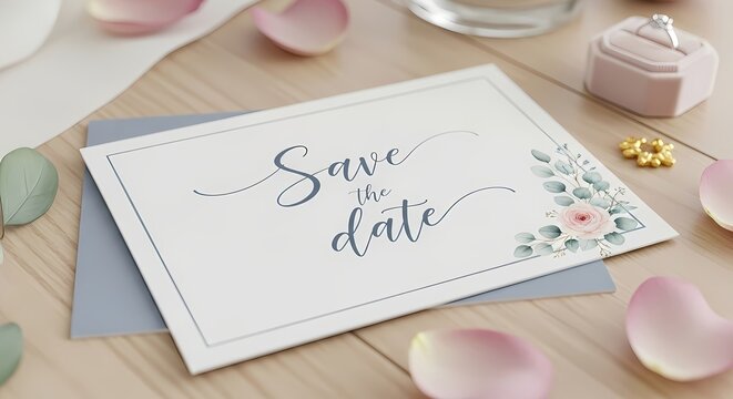 Elegant save the date wedding announcement with romantic floral design and pink rose accents