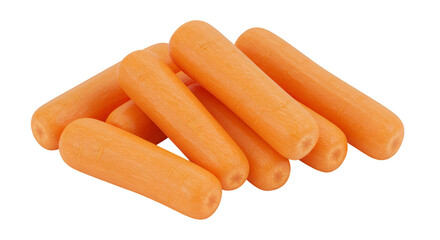 A small pile of baby carrots with smooth surfaces and rounded ends on a dark background image view isolated on transparent white background]