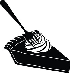 Thanksgiving pumpkin pie vector art of slice of pie with fork, a delicious dessert with creamy topping ready to be enjoyed vector