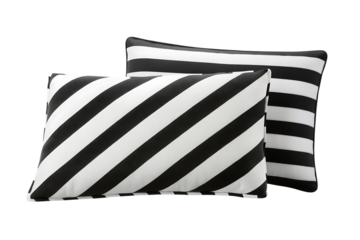 Two striped pillows with diagonal and horizontal patterns on cushions diagonal stripes isolated on a transparent background