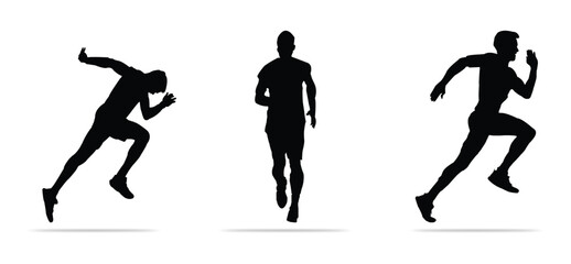 Collection of men running, walking and doing exercise icons. Black vector icons 022.eps
