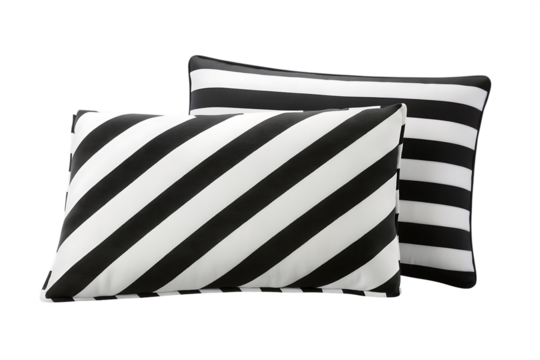 Two striped pillows with diagonal and horizontal patterns on cushions diagonal stripes isolated on a transparent background