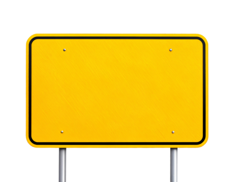 Blank Rectangular Yellow Road Sign with Rounded Corners, isolated on transparent background.