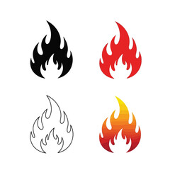Set of fire flames isolated on white background