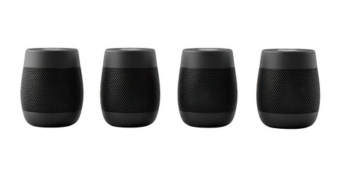 Four speaker units aligned in a row on transparent png background