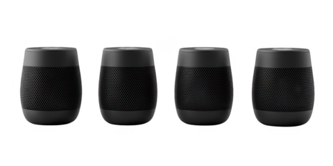 Four speaker units aligned in a row on transparent png background
