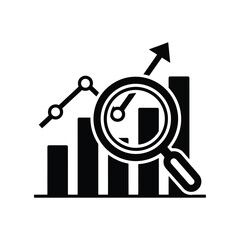 Magnifying glass over a bar chart showing upward growth and analysis
