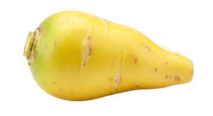 Close up shot of a single yellow turnip with a smooth skin against a black background in studio light isolated on transparent white background]