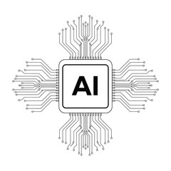 Ai chip with circuit connections isolated on white background