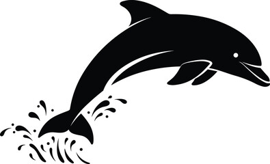 Jumping dolphin vector silhouette with water splash, isolated marine animal design for ocean-themed artwork, logo, stickers, and aquatic graphic elements