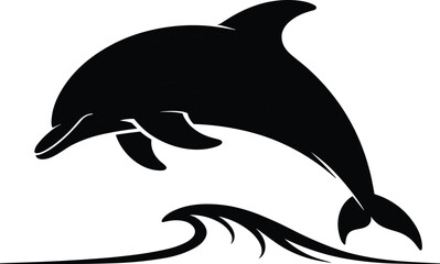 Jumping dolphin silhouette with ocean wave, marine animal vector illustration, perfect for aquatic, sea life, nature designs, tattoos, or logos