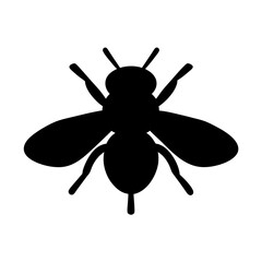 A simple black silhouette of a bee flying in the air