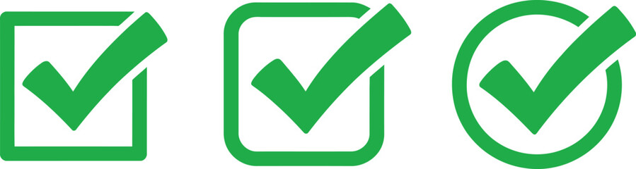 Three green checkmarks in different shapes for success and approval