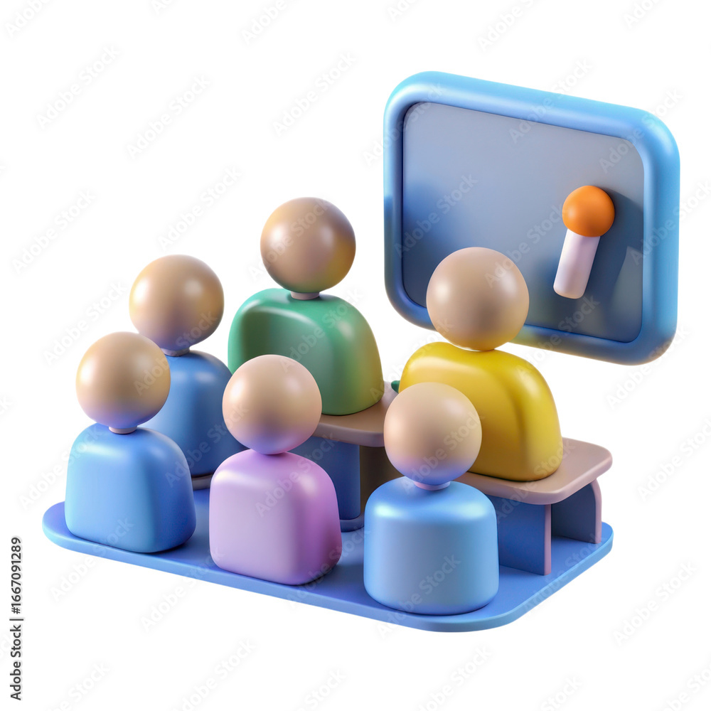 Aufkleber Charming 3d voxel art scene depicting a group learning session with students and teacher