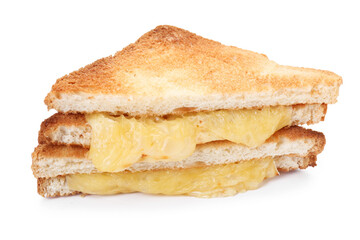 Tasty sandwiches with melted cheese isolated on white