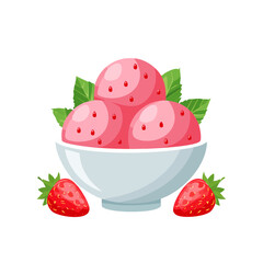 Delicious Bowl of Strawberry Ice Cream Isolated on a Transparent Background
